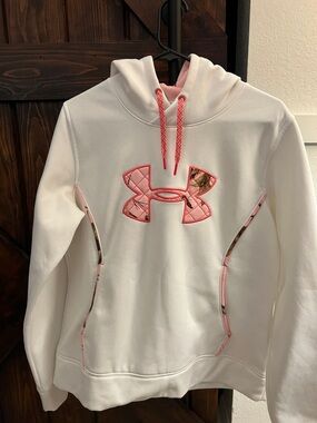 Under Armour White Hoodie with Pink Camo Logo
